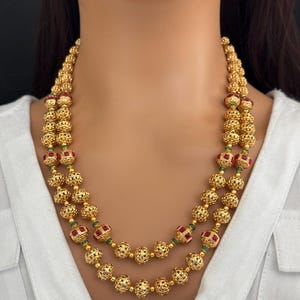 Long gold plated Matar Mala Necklace/Indian Long Necklace/Pakistani Jewelry/Necklace Mala/Indian/South Indian Mala/Indian Wedding/Rani Haar