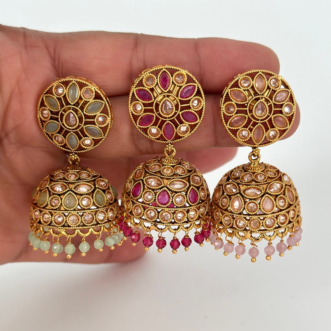 Restocked Gold Plated Polki Jhumka/stone Jhumka/indian Jewelry ...