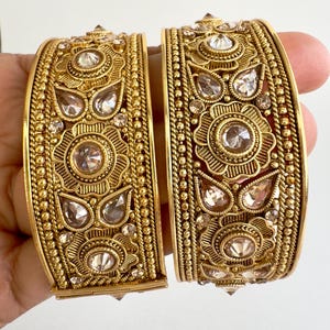 Gold plated Polki openable bangle pair/Statement Kada/Kundan Bangles/Bridal Bangle/Indian Wedding/Pakistani/Punjabi