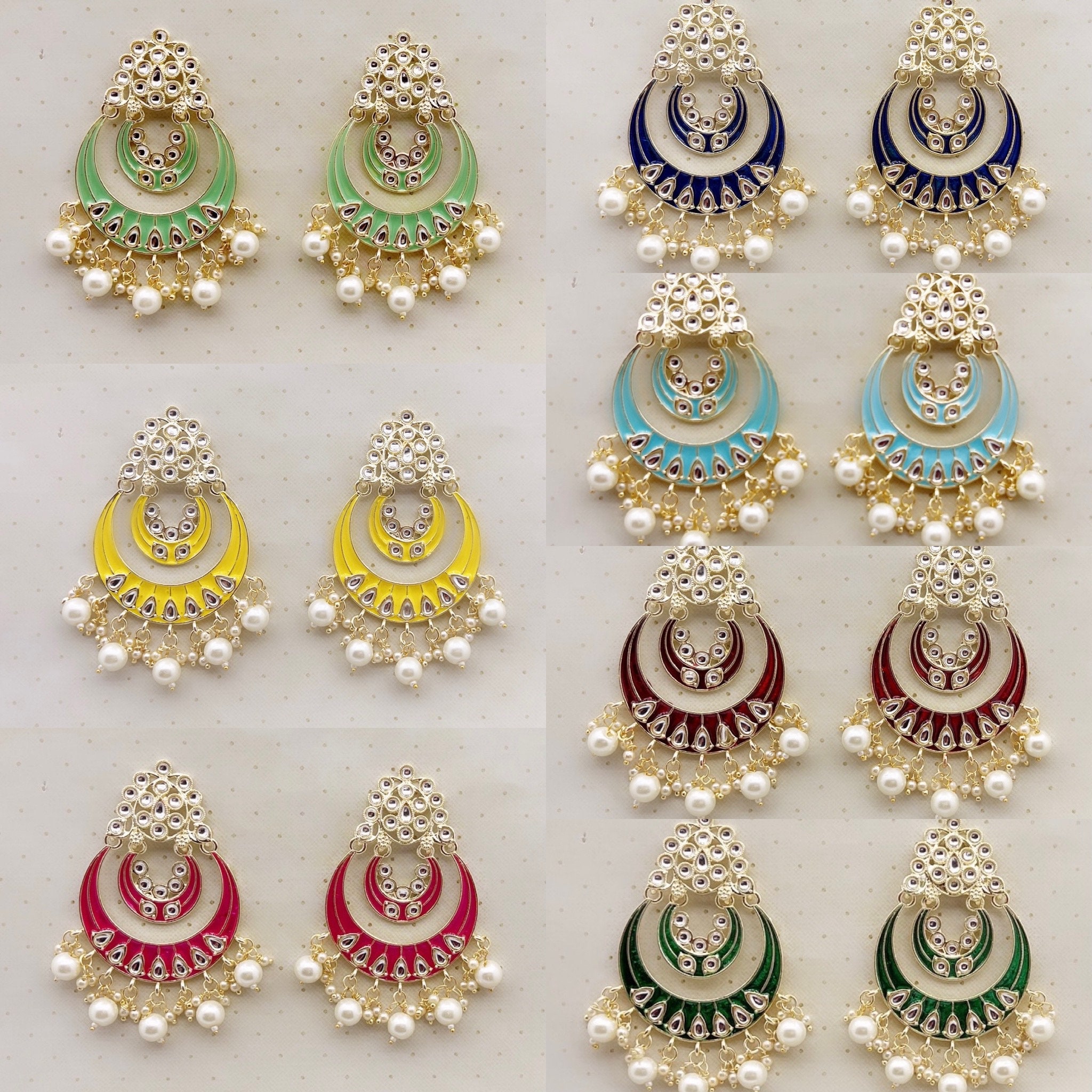 Light Weight Kundan Earrings/ Kundan Meenakari Etsy