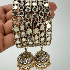 ANTIQUE Dull Gold Mirror Pearl Bangles Set/Punjabi Mirror chuda bangles set/Bridal bangles/Statement bangles/Indian Wedding /Chuda Set 6pcs