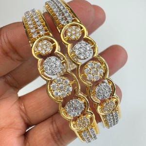 Set of 2 Cz Classic Bangles With 2 Tone Plating /CZ Bangles/Bracelet/Indian Party Bangles/CZ stone bangle/Indian wedding/bridal jewelry 2pcs