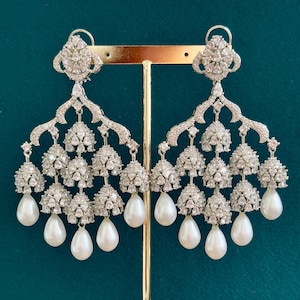 Statement CZ Pearl Premium quality AD Earrings/Victorian earrings/CZ Earrings/Indian Jewelry/Sabyasachi /Pakistani/Punjabi\Coctail Earrings