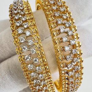 Set of 2 Cz Classic Bangles With 2 Tone Plating /CZ Bangles/Bracelet/Indian Party Bangles/CZ stone bangle/Indian wedding/bridal jewelry 2pcs