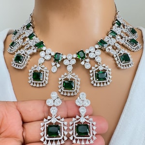 Emerald Cz diamanten ketting/Amerikaanse diamant/CZ stenen ketting set/elegant/unieke sieraden/Indiaas/Pakistaans/Bollywood/Indiase bruiloft/bruids