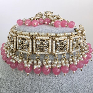 Pink Kundan Necklace Set/ Kundan Choker/ Bollywood Jewelry/ Indian jewelry/ Pakistani necklace/ punjabi necklace/bridal/indian wedding