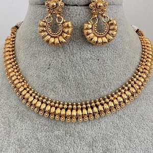 Antique Gold Necklace/South Indian Jewelry/Temple Jewelry/Wedding necklace/Bridesmaid Necklace/Indian necklace/Gift for her