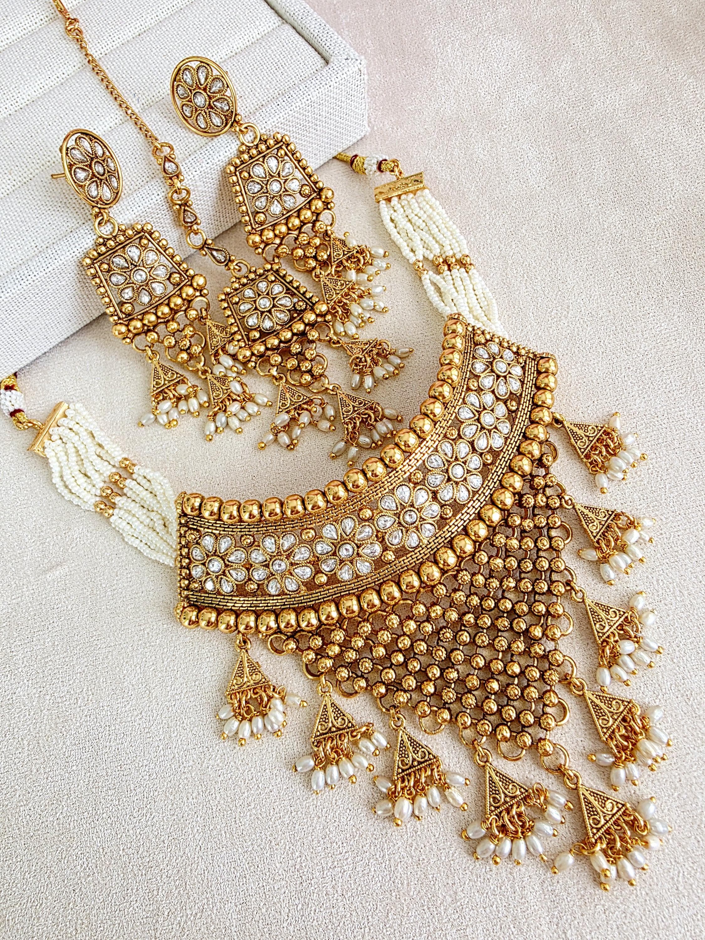 White Gold Polki Necklace, Indian Jewelry, Indian Wedding Necklace
