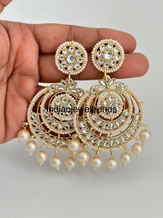Chandbali Earrings | Unique designs, Antique Gold & Rhodium with pearls