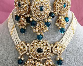 Conjunto de collar gargantilla de perlas Kundan de RamaGreen / Joyería Kundan / Joyería de Bollywood / Joyería india / Collar pakistaní / Boda punjabi/india