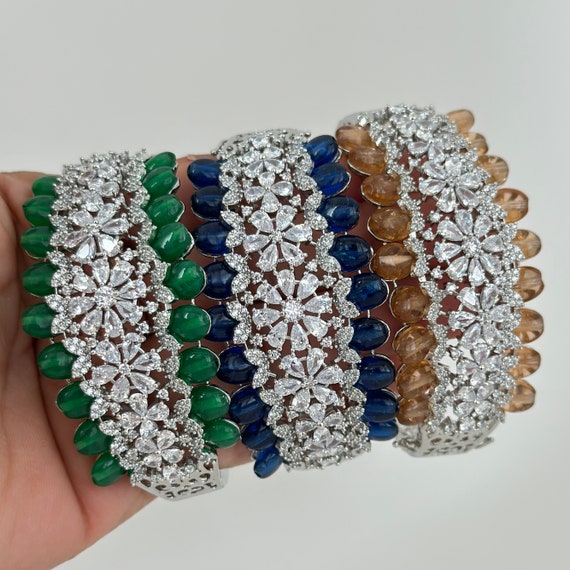 Awsome Emerald Cz Broad Bracelet Made With Sterling Silver - Gleam Jewels