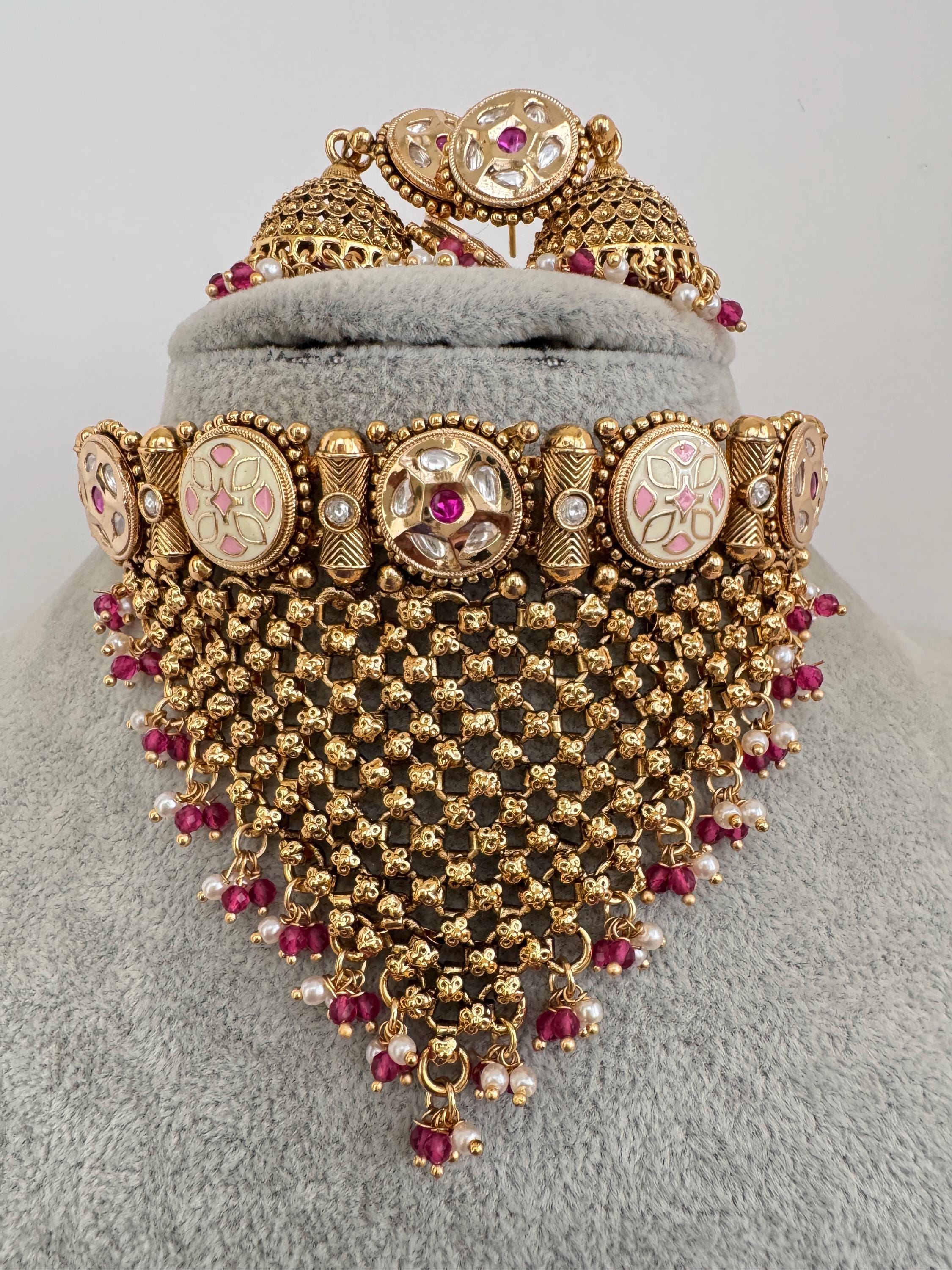 Ruby Meenakari Gold Kundan choker Necklace, Indian Jewelry, indian wedding necklace, bridal jewelry,Punjabi Pakistani south Indian necklace