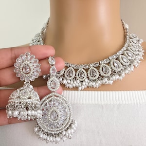 Silver White Pearl Antique Polki Kundan Choker, Kundan Choker, Indian jewelry, Pakistani necklace, punjabi necklace, bridal, indian wedding