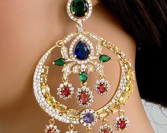 Sabyasachi-inspired CZ Stones earring, Victorian earring, designer earrings, Sabhya Earrings, statement earrings, Length 3.25 inches
