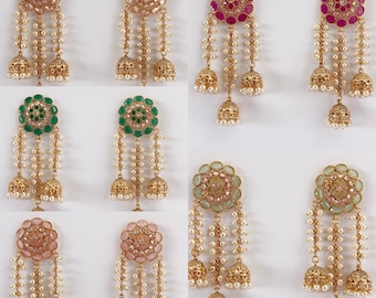 Restocked Gold plated hanging pearl jhumka/Polki jhumka/Trendy jhumka/Bollywood earrings/statement/Punjabi/Pakistani/Bridal/Indian wedding