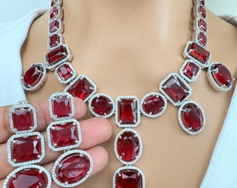 Collier rubis et diamants CZ, bijoux de mariée indo-pakistanais
