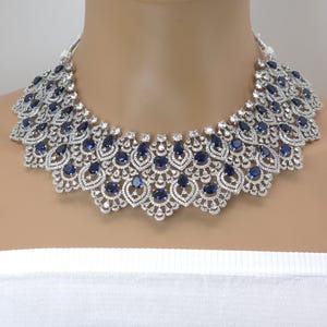 Sapphire Silver Cz American Diamond necklace/Diamond/CZ Stones Necklace Set/Elegant/Unique Jewelry/Bollywood/Indian Wedding/Bridal