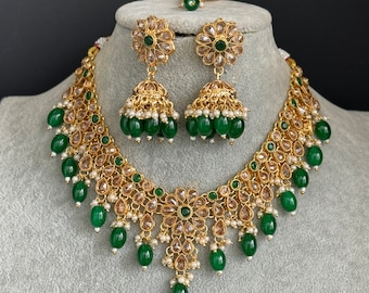 Girocollo Polki Kundan in oro verde Collana antica gioielli da sposa Gioielli indiani Gioielli pakistani Collana da sposa Collana da sposa Punjabi
