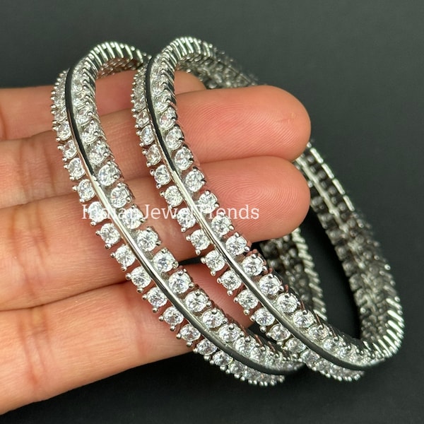 Set of 2 Cz Classic Bangles With Rhodium Plating,/Bracelet/Indian Party Wear Bangles/CZ stone bangles/Indian wedding/bridal jewelry