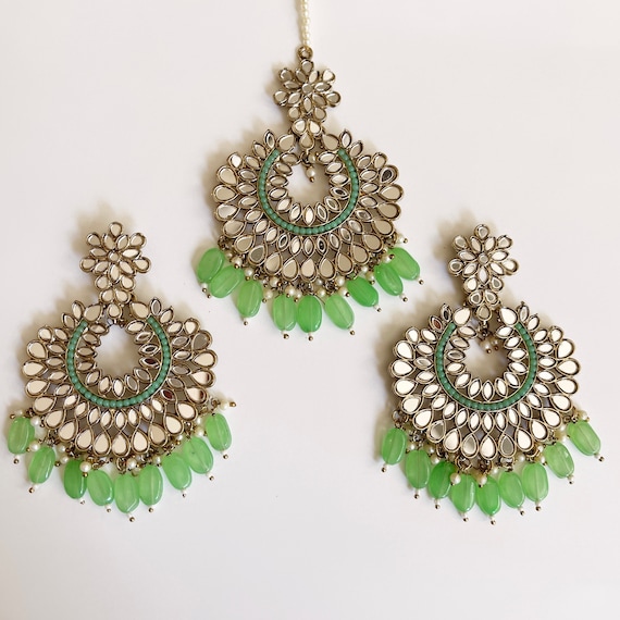 Buy Light Weight Mirror Tikka Jhumka Earrings/maang  Tikka/teeka/tika/mirrorjewelry/bollywood/pakistani/bridesmaid  Gifts/bridal/indian Wedding Online in India - Etsy