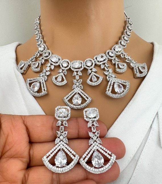 Silver/rosegold American Diamond Necklace/cz Necklace Set/elegant