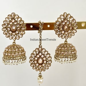 Restocked Polki Jhumka with tikka/stone Jhumka/Indian/Pakistani/Punjabi/Indian Earring/Statement earring/Bridal earring/Indian wedding