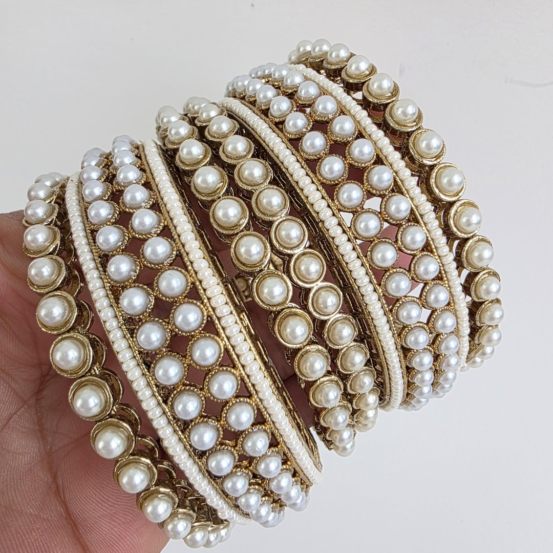 Antique Dull Gold Pearl Chooda Set Bangles 6pcs/punjabi Chuda