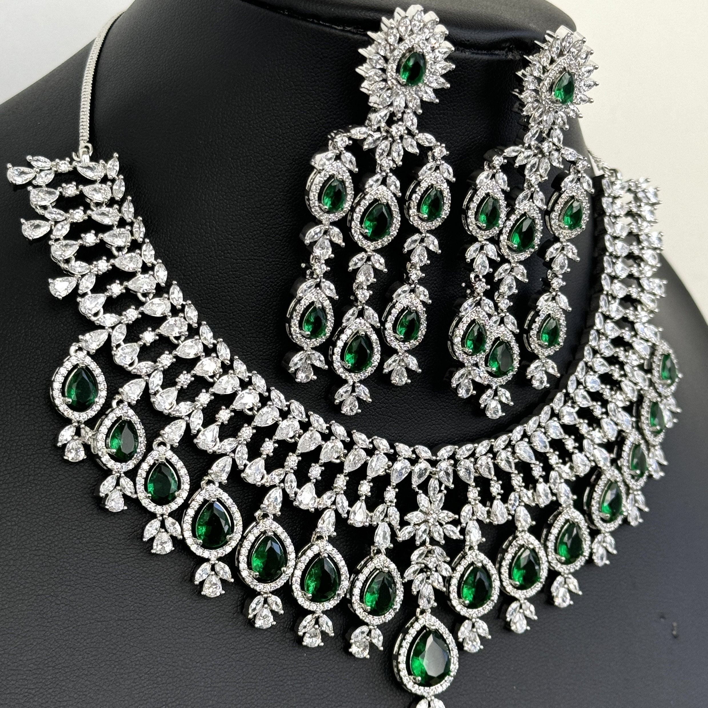 Emerald Cz Diamond Necklace/american Diamond/cz Stones