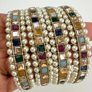 Set of 4 Navratan bangles Antique Polki Kundan Bangles 4Pc Indian bangles Punjabi Pakistani Bridal bangles for Wedding Jewelry