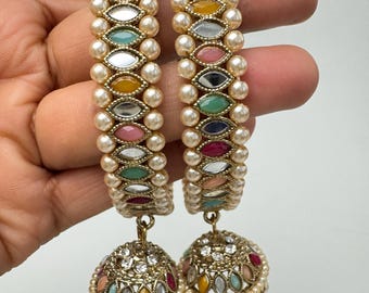Handmade Kundan Jhumka Bangles Set, Bridal Indian Wedding Jewelry