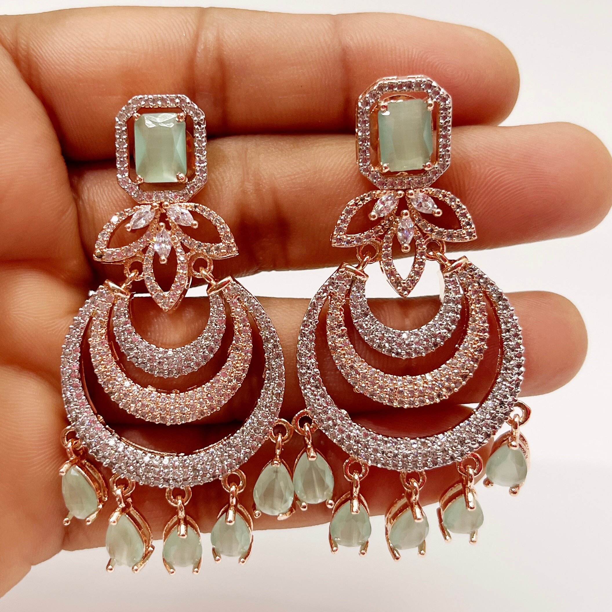 American Diamond Earrings/indian Jewelry/pakistani Jewelry