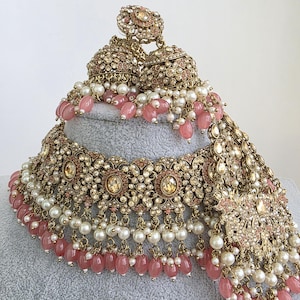 Pink Shadow Stone Kundan Necklace Set/ Bollywood Jewelry/ Indian jewelry/ Pakistani necklace/Punjabi/bridal necklace/Indian wedding