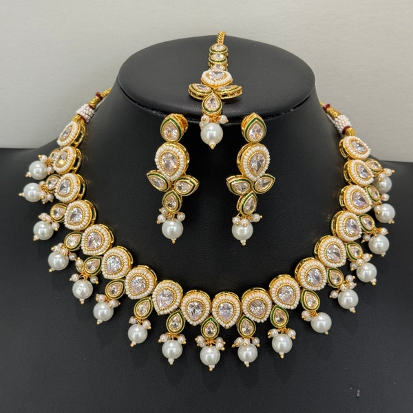 White Kundan Necklace Set/ Kundan Choker/ Bollywood Jewelry/ Indian jewelry/ Pakistani necklace/ punjabi/bridal necklace/indian wedding