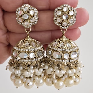 Antique Dull Gold kundan Jhumka/stone Jhumka/Indian Jewelry/Pakistani Jewelry/Punjabi Jewelry/Statement earrings/Indian wedding