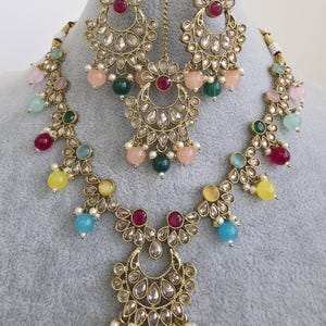 Multi Antique Polki Kundan Pearl Necklace, bridal, Pakistani Jewelry, Indian Wedding Jewelry, Reverse AD Necklace set, Indian Necklace