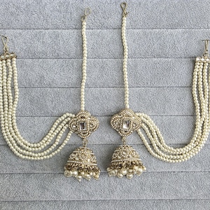Kundan Pearl bahubali jhumka, Kundan jhumnka, bahubali earrings, Pearl jewelry for weddings, Indian Pakistani jewelry, Bridesmaid jewelry
