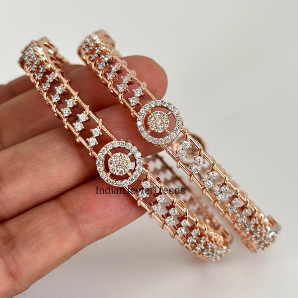 Rose Gold American Diamond CZ Bangles 2pcs/Bracelet/Indian Party Wear Bangles/ CZ stone bangles/Indian wedding/bridal jewelry