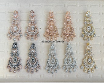 Bijgevuld Rose Gold Diamond Chaandbali/Indische CZ oorbel/Pakistaanse sieraden/Amerikaanse diamant/bruidsoorbellen/Zirconia/Bollywood