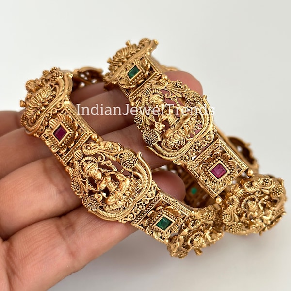 RubyGreen Matt Gold Single Kada bangle 1pc,Indian Amrapali bangles,Antique bangles,Temple Jewelry, South indian bangles, Bridal Bangles,