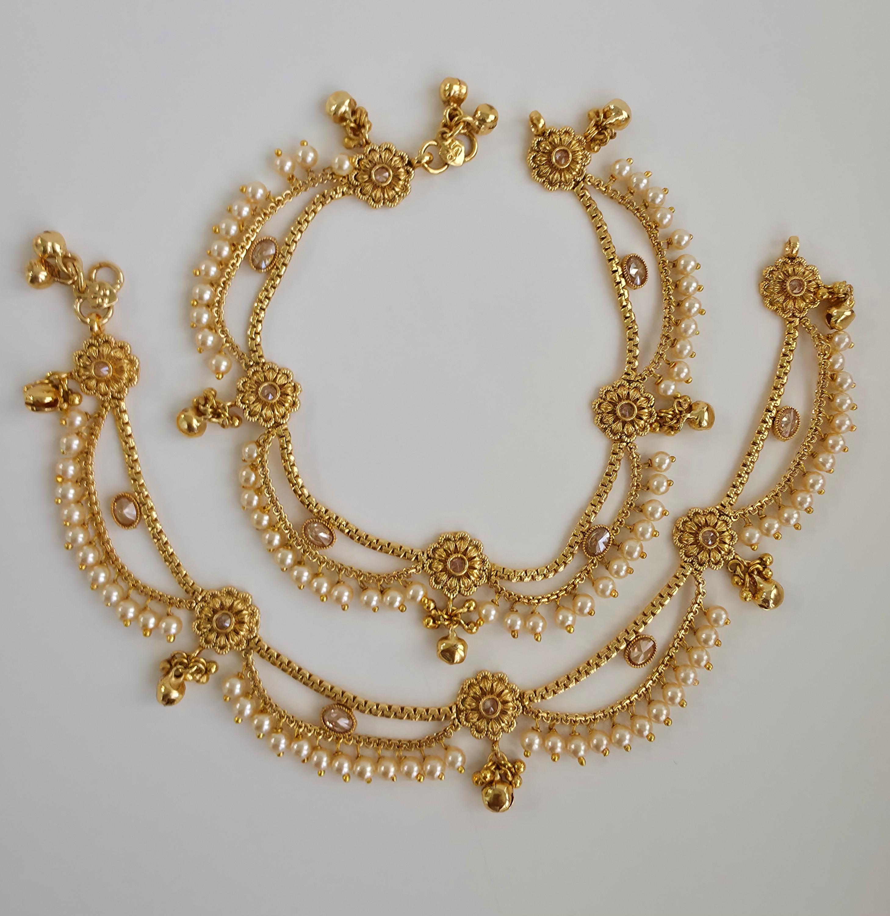 Bridal Gold Plated Anklet Pair/payal/moti Payal/jhanjran/panjeb