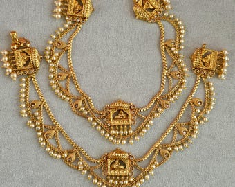 Antique Gold Plated Pearl Anklet Pair – Traditional Indian Jewelry