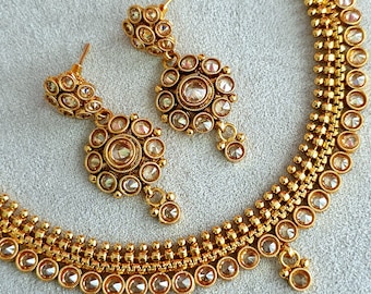 Collana Polki Kundan in oro/Gioielli dell'India meridionale/Gioielli del tempio/Collana in oro/Collana Rajwadi/Collana da matrimonio indiana/Collana da sposa