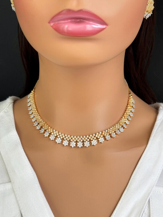 Gold Dual Tone CZ American Diamond Necklace dainty Gold CZ Stones Necklace elegant unique Jewelry indian pakistani bollywood indian Wedding Etsy Canada