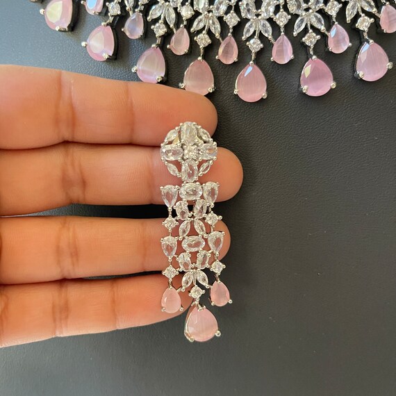 シルバーと赤の民族的ジュエリーセット Pink Silver American Diamond Necklace/diamond/cz Stones