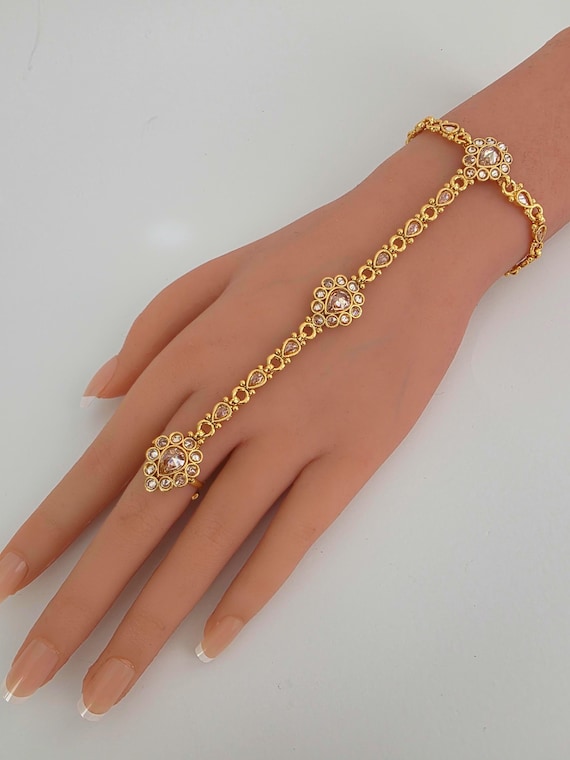 Buy Gold Polki Hath Paan/bracelet/haath Phool/hathh Panja/finger