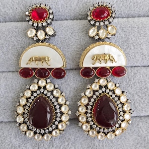 Ruby Sabyasachi-inspired MOP Moissanite Kundan earrings, Victorian earrings,Designer earrings, statement earrings,Gift For her
