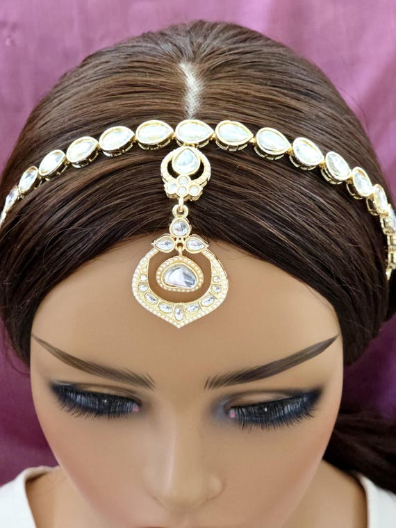 Kundan Head Band Amazon.com : Fantastic USA Floral Kundan Studded Matha Patti  main image 3