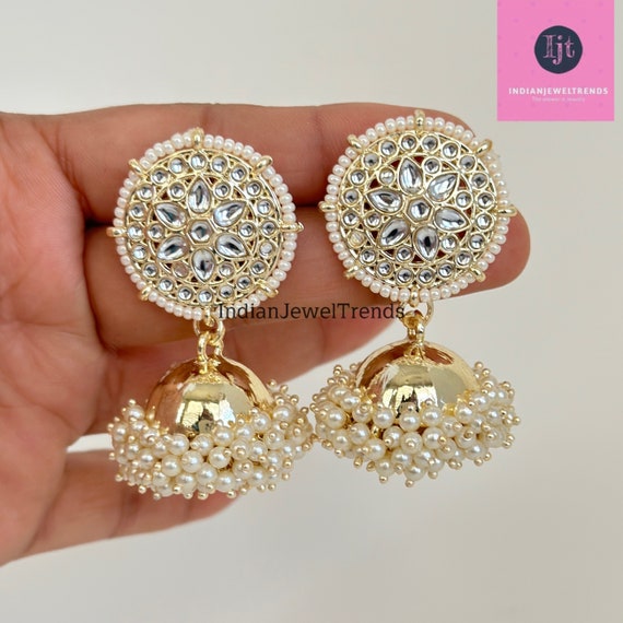 Handpainted Flower Design Gold Plated Meenakari Work Layered Pearl Fitting Jhumka  Earring for Women and Girls. | K M HandiCrafts India