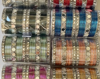 Bollywood Style Indian Mirror Metal Bangles/Punjabi bangles Set/Bridal bangles/Wedding bangles/Festive bangles/Mirror Bangle/Metallic bangle