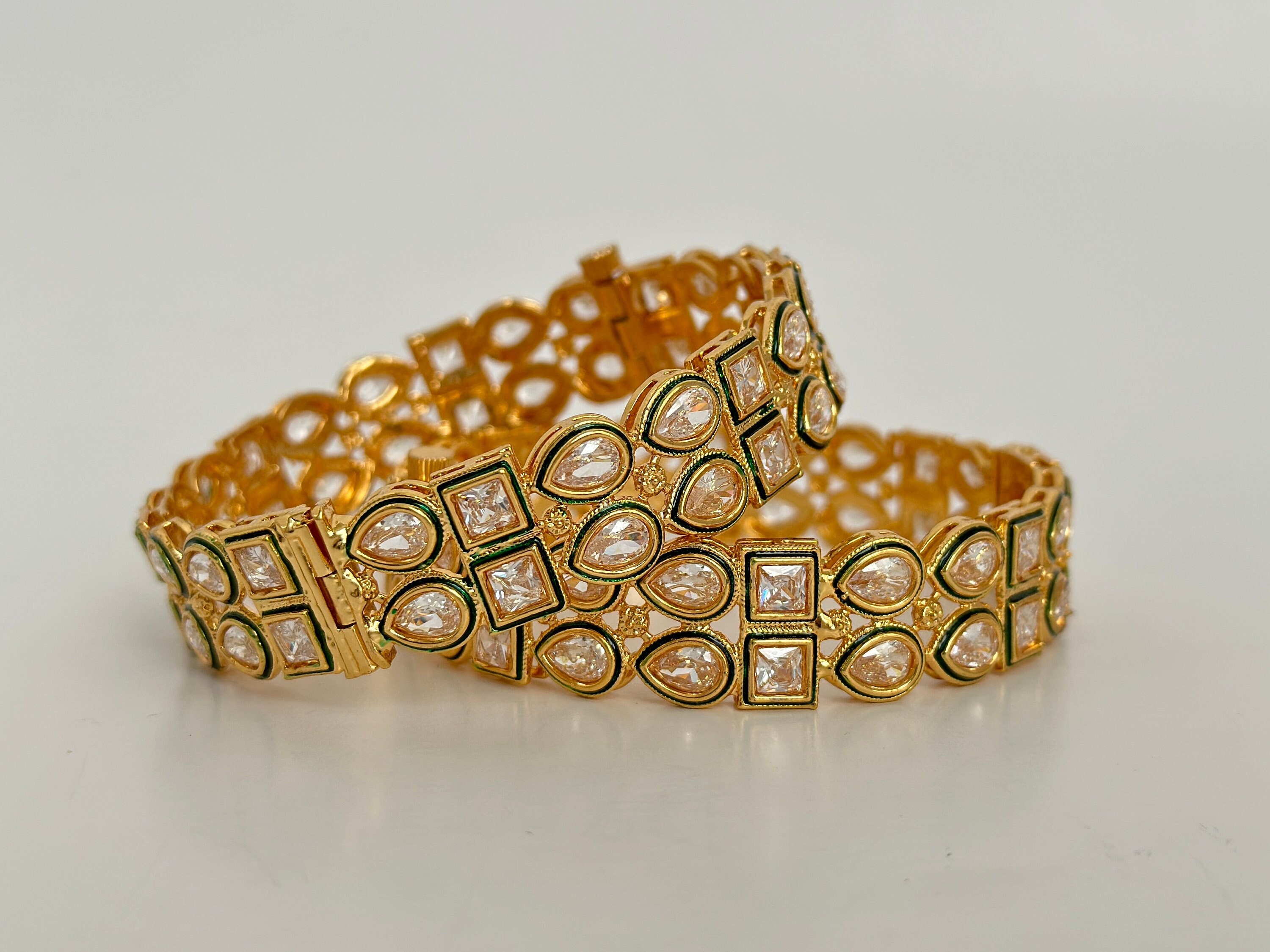 Indian Bollywood Style Gold Plated Bangle Kada Kundan Bracelet Jewelry Set  | eBay